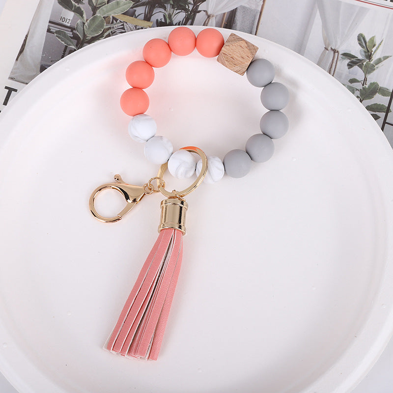 Wholesale Tassel Wood Beads Silicone Keychains
